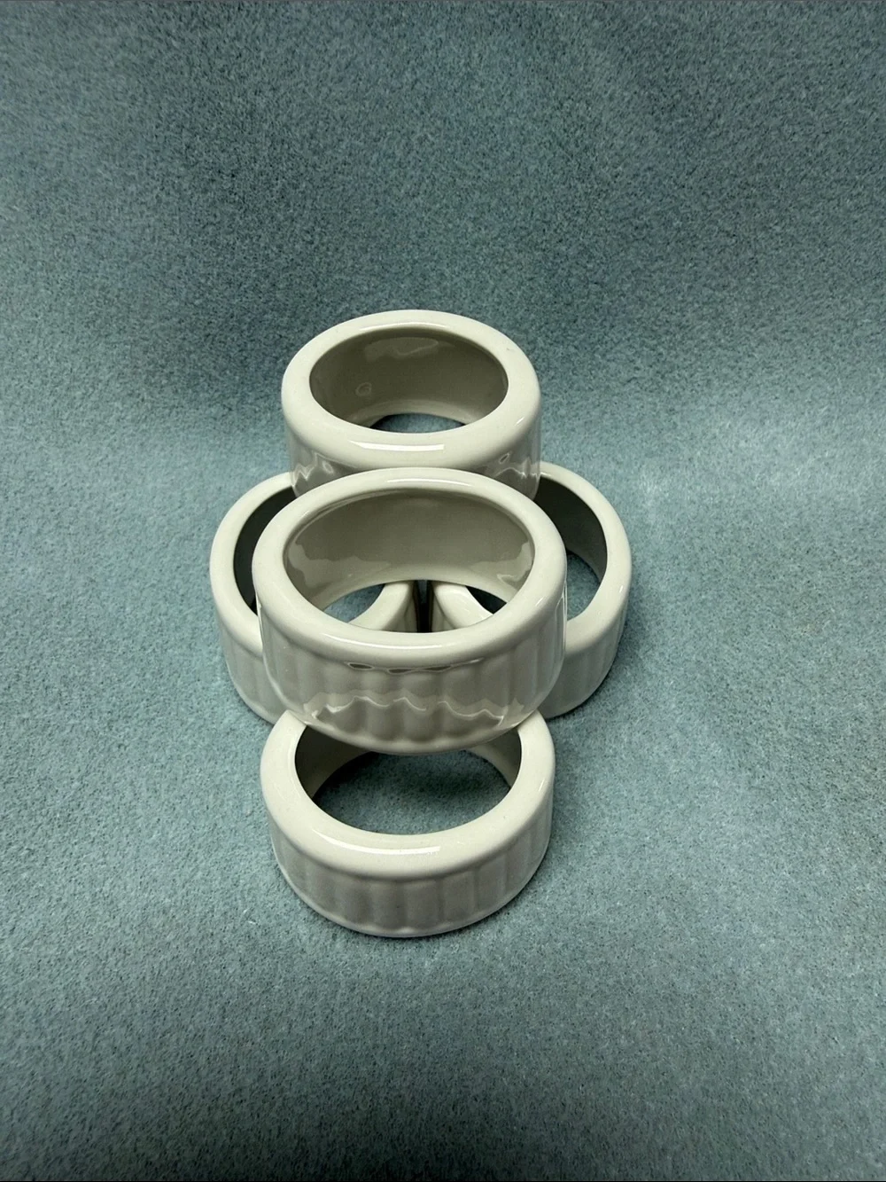 Ceramic White Ribbed Napkin Rings - Set of 6
